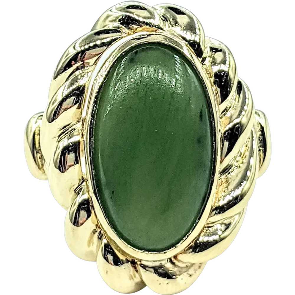 Jade & Scalloped 18K Yellow Gold Cocktail Ring - image 1