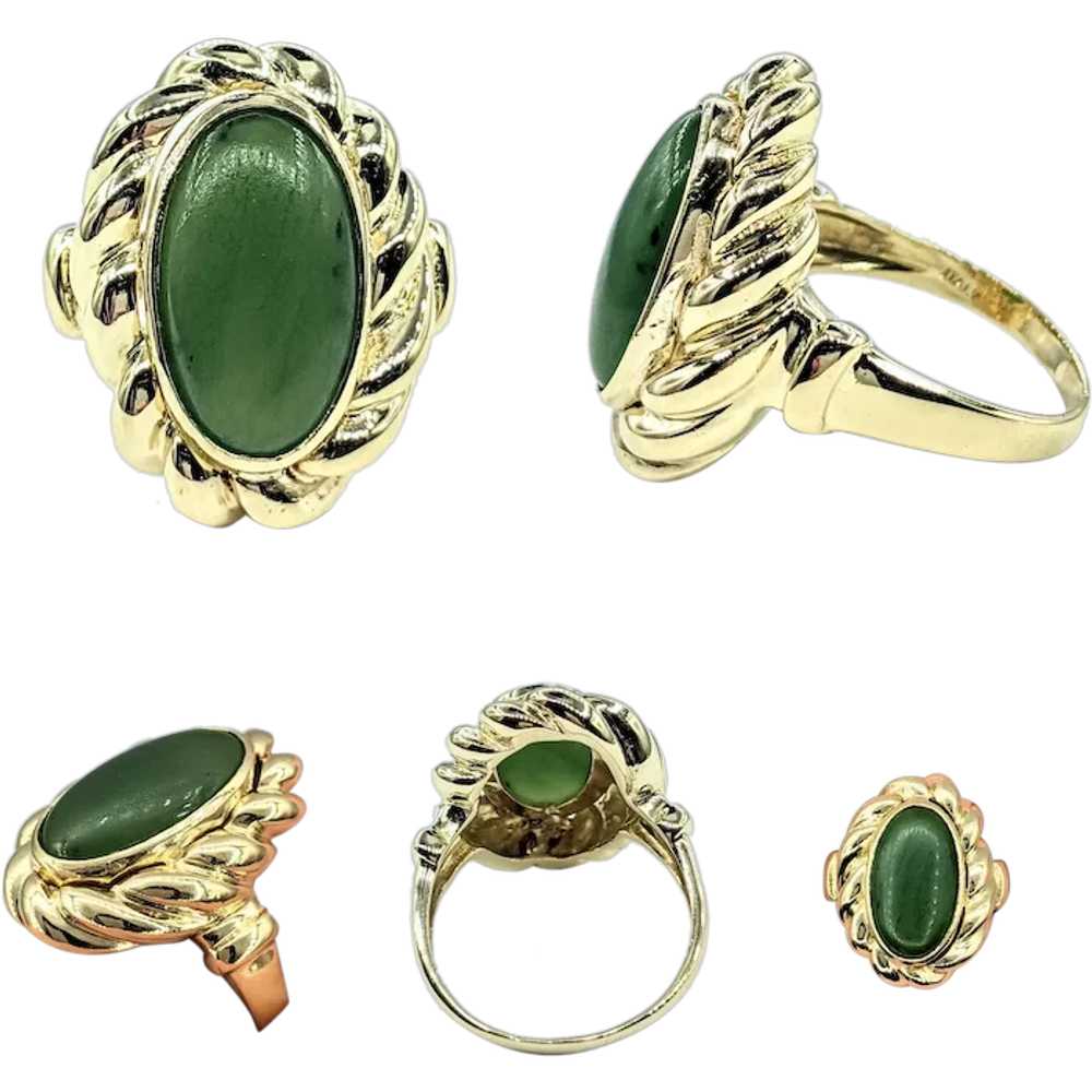 Jade & Scalloped 18K Yellow Gold Cocktail Ring - image 2