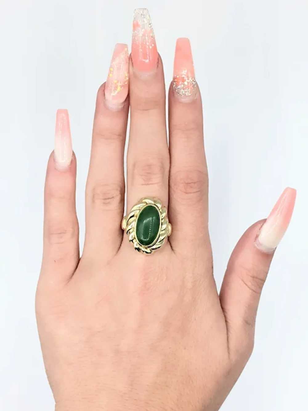 Jade & Scalloped 18K Yellow Gold Cocktail Ring - image 5