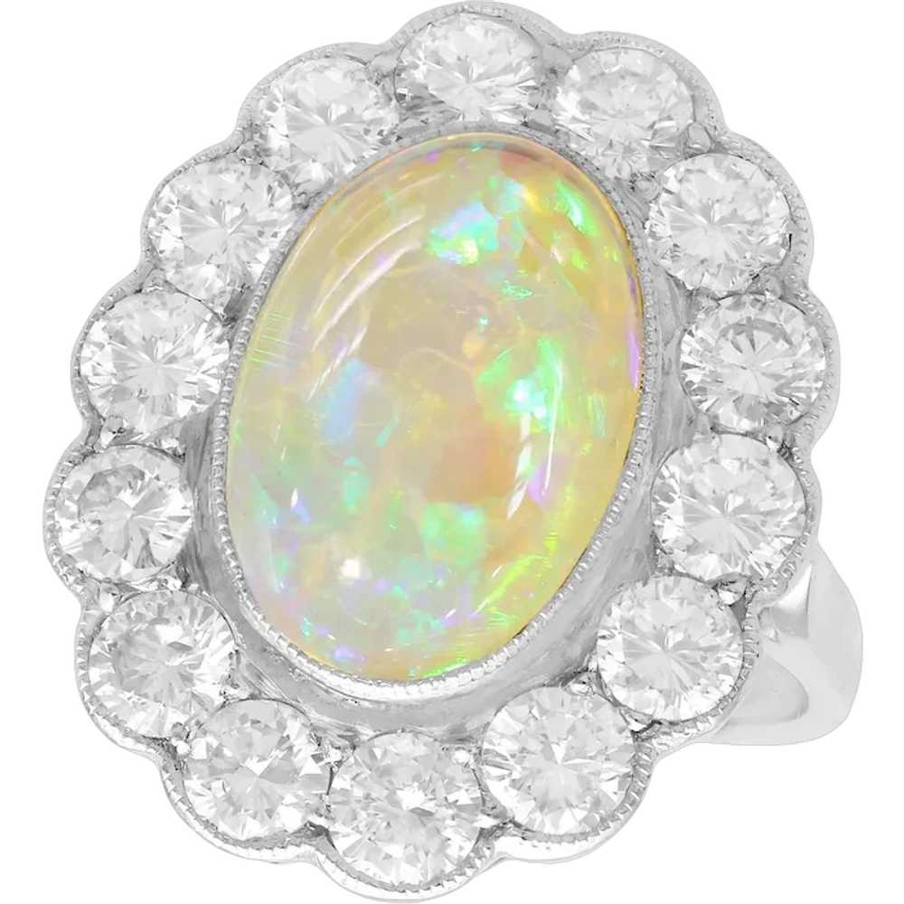 2.19ct Opal and 2.36ct Diamond, Platinum Cluster … - image 1