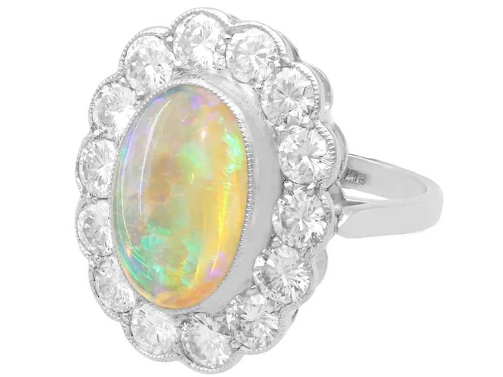 2.19ct Opal and 2.36ct Diamond, Platinum Cluster … - image 4