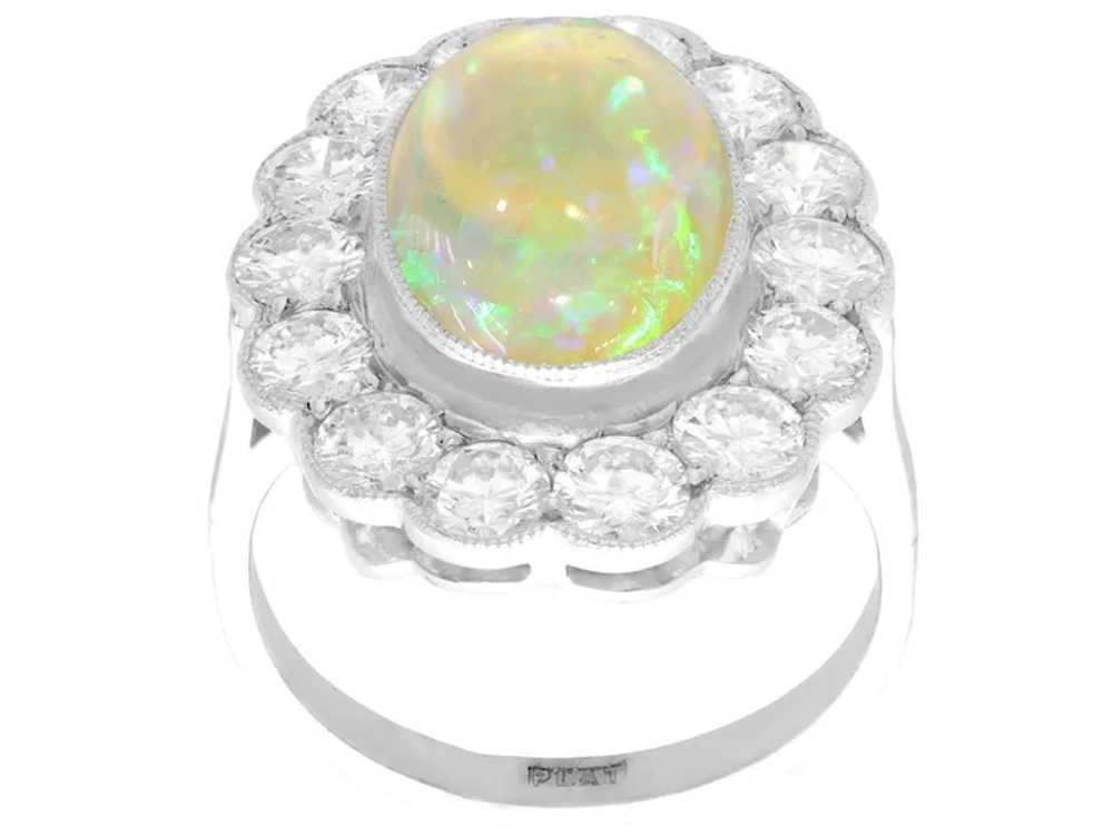 2.19ct Opal and 2.36ct Diamond, Platinum Cluster … - image 5