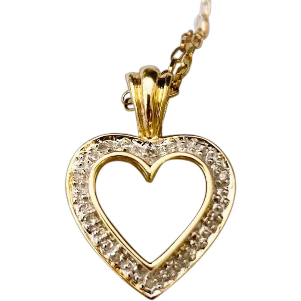 Vintage English 9ct Gold Diamond Open Heart Penda… - image 1