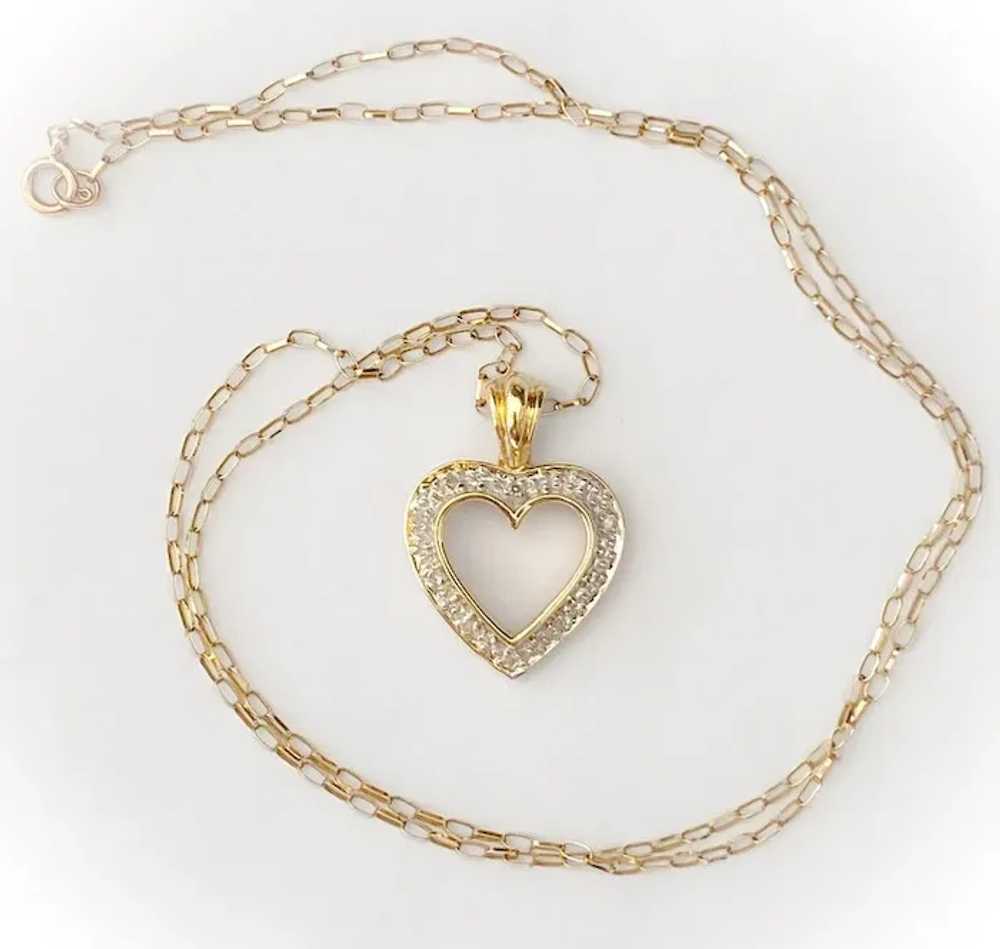 Vintage English 9ct Gold Diamond Open Heart Penda… - image 2