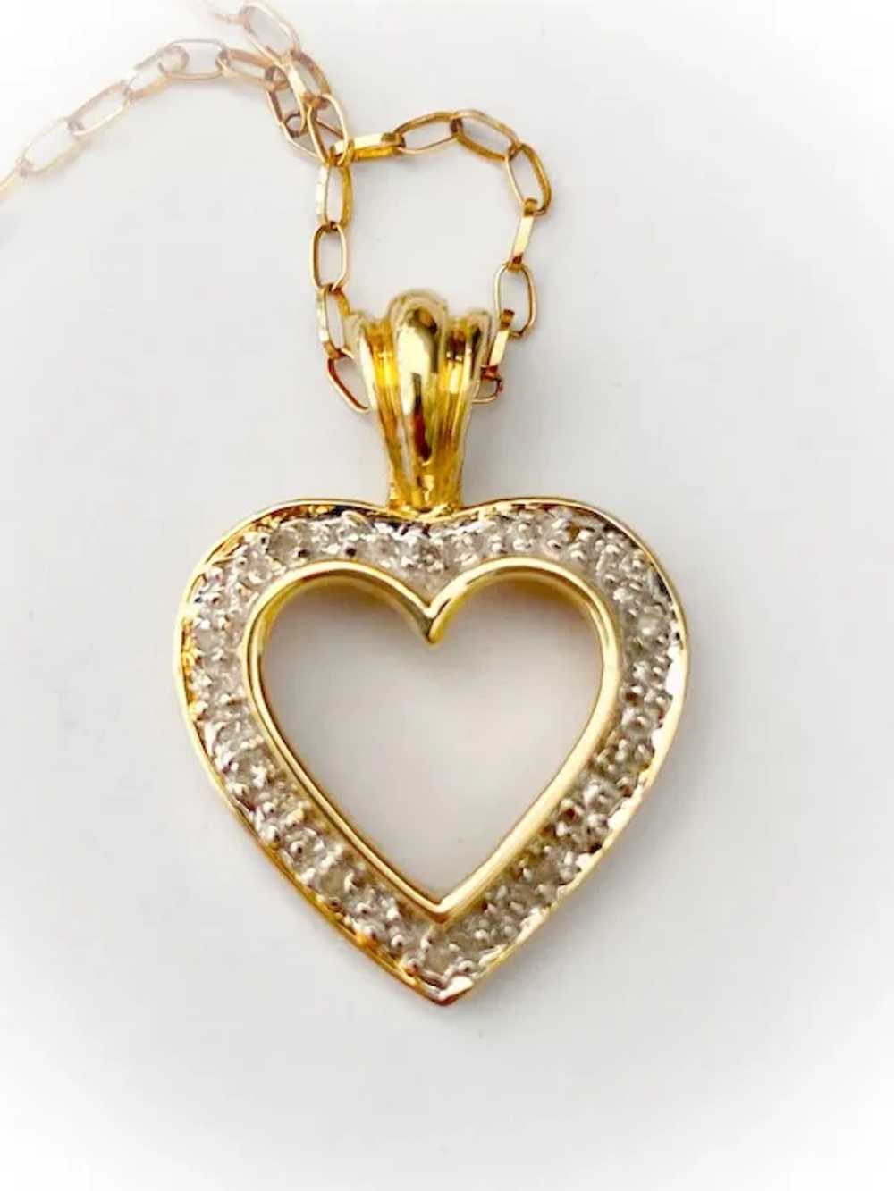 Vintage English 9ct Gold Diamond Open Heart Penda… - image 3