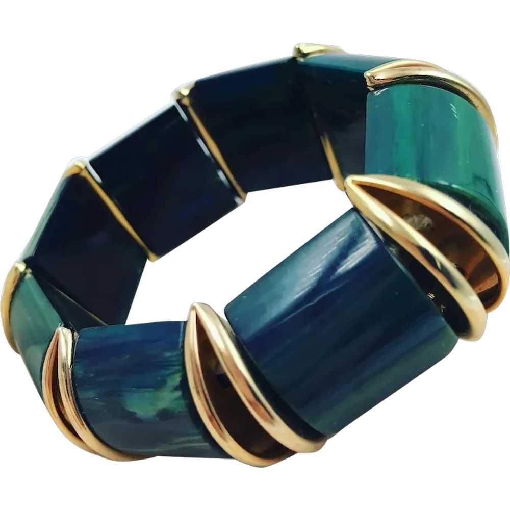 Blue Moon Chunky Bakelite Stretch Bracelet - image 1