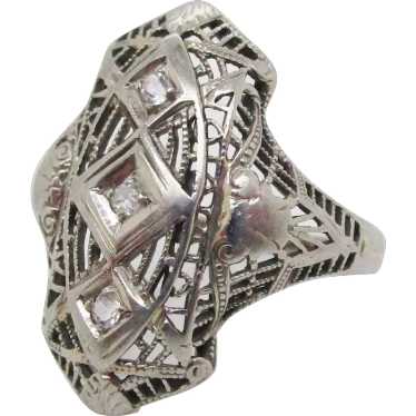 1925 Art Deco 18 Karat White Gold Filigree Diamon… - image 1