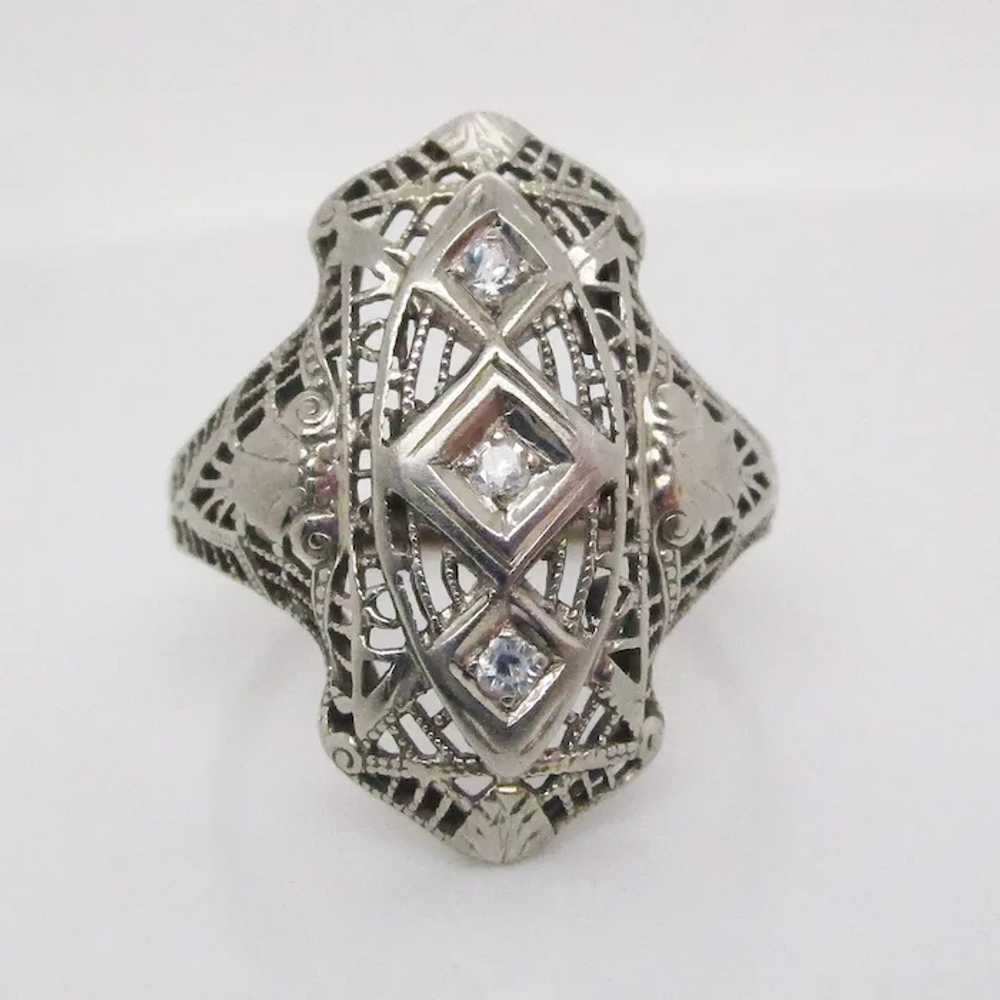 1925 Art Deco 18 Karat White Gold Filigree Diamon… - image 2