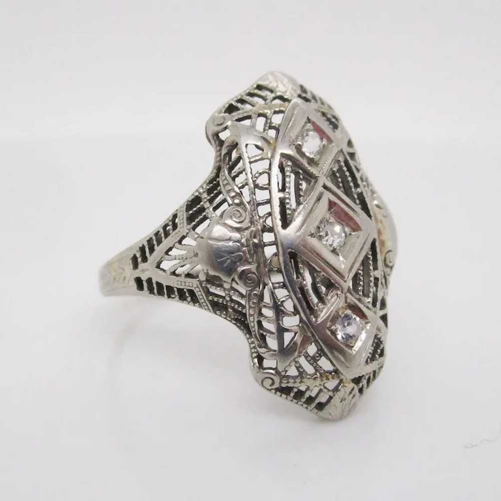 1925 Art Deco 18 Karat White Gold Filigree Diamon… - image 3