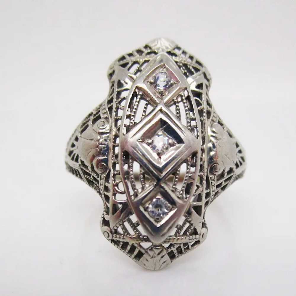 1925 Art Deco 18 Karat White Gold Filigree Diamon… - image 4