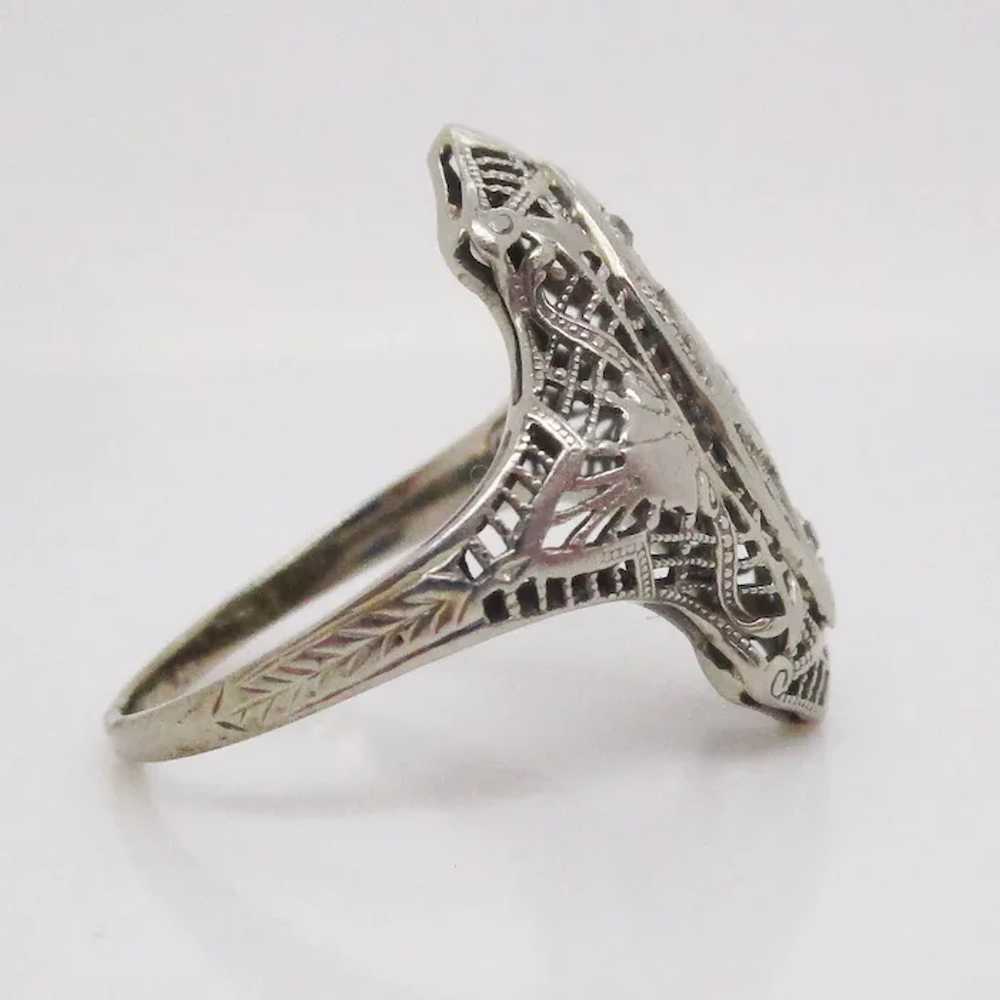 1925 Art Deco 18 Karat White Gold Filigree Diamon… - image 6