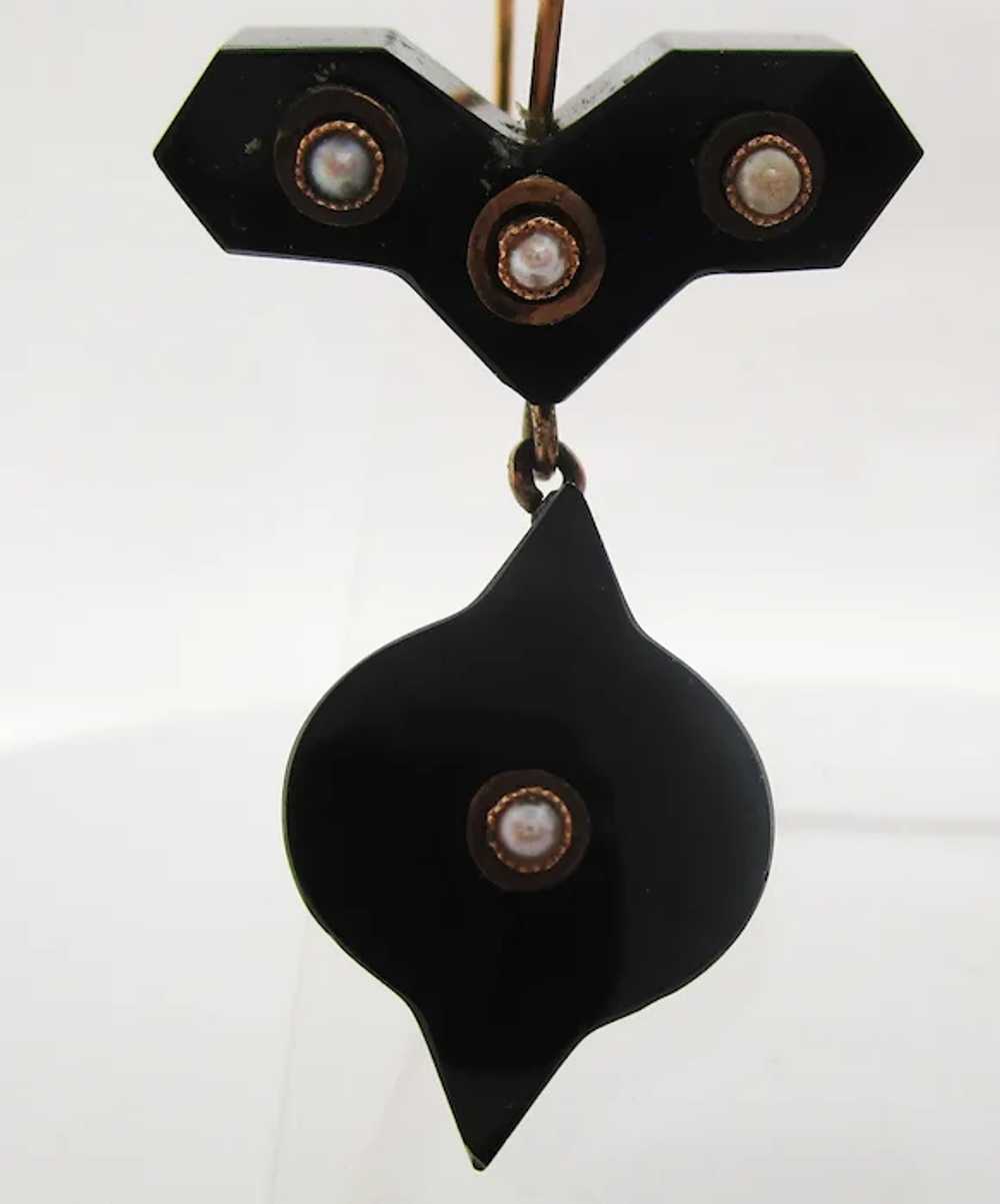 Victorian 14 Karat Rose Gold Seed Pearl and Onyx … - image 4