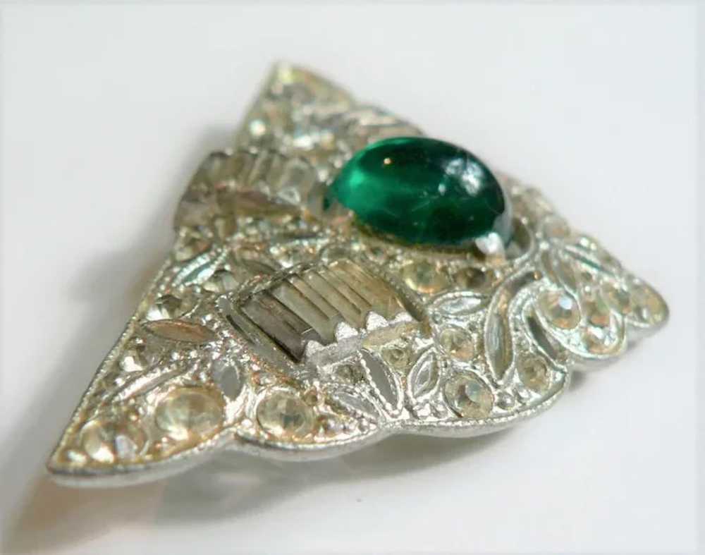 Art Deco Dress / Fur Clip with Emerald Colored Ca… - image 2