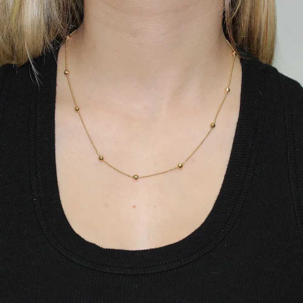 18K Yellow Gold Ball Bead Chain Necklace Diamond … - image 2