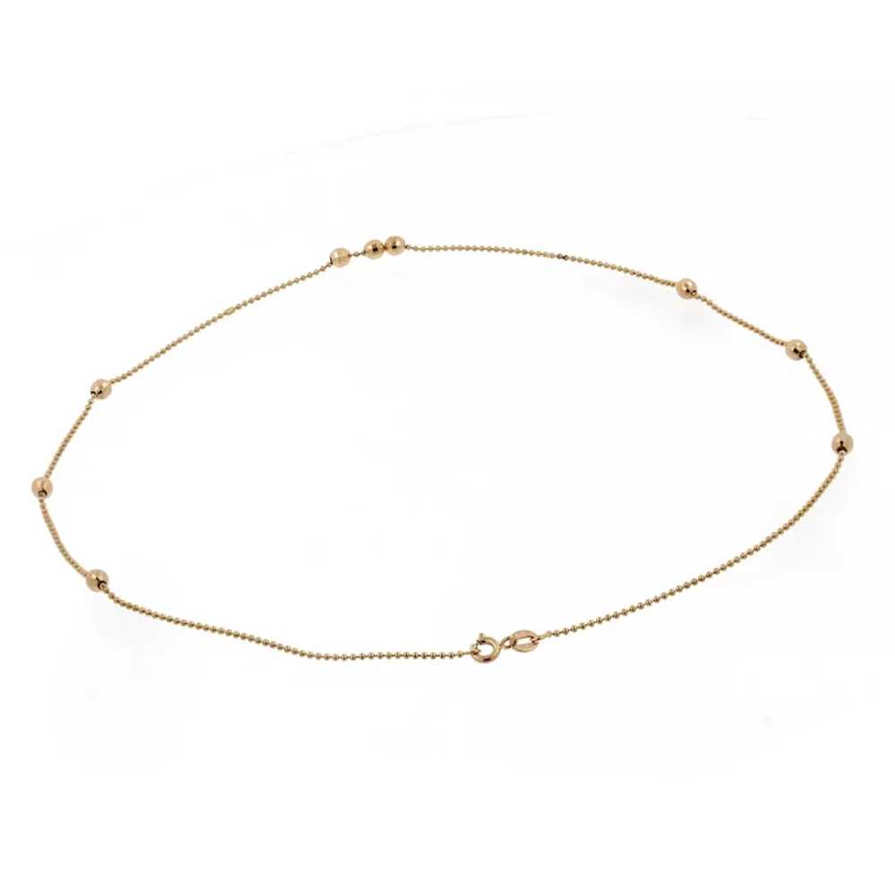 18K Yellow Gold Ball Bead Chain Necklace Diamond … - image 3