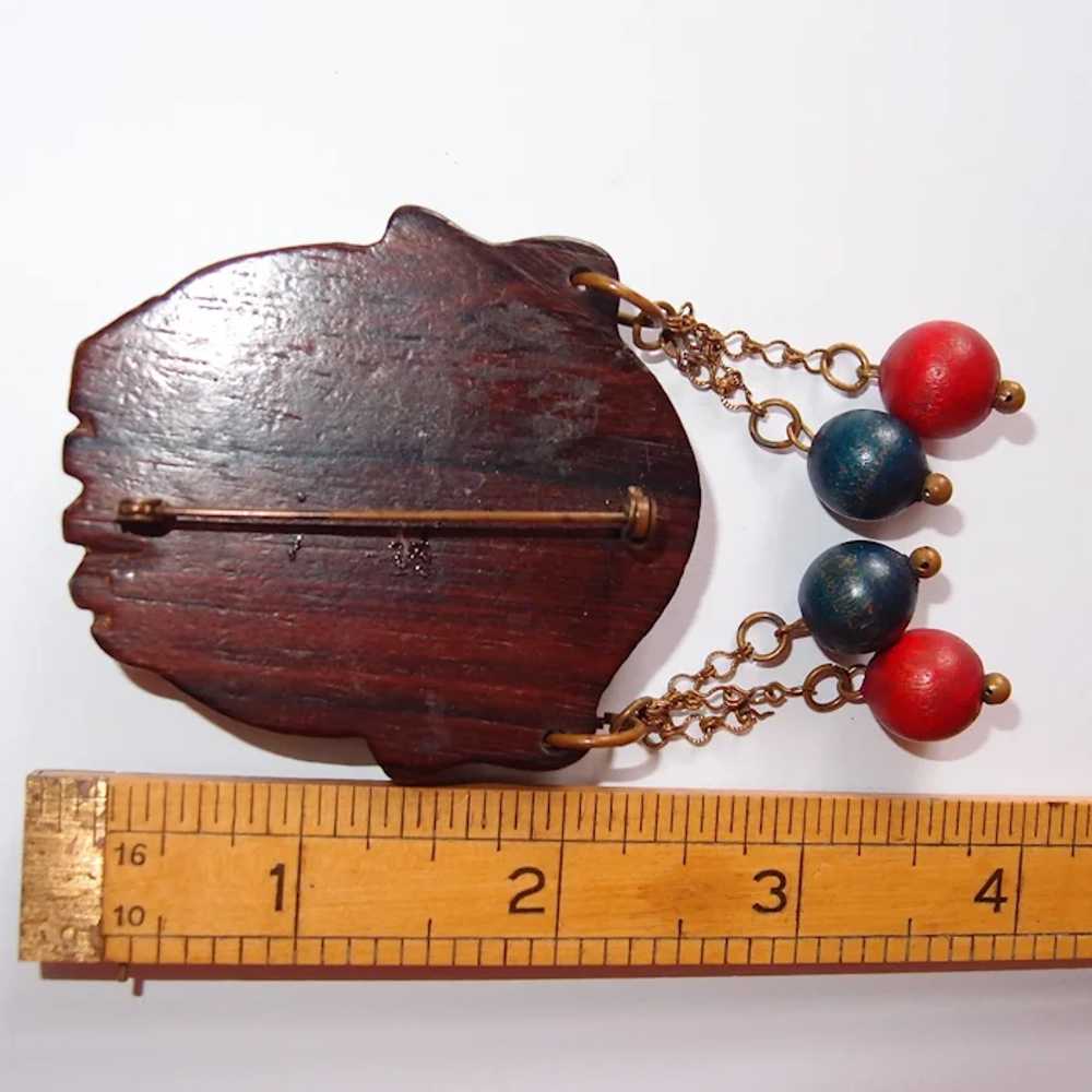 Early Colorful Wooden ELZAC Brooch - image 2