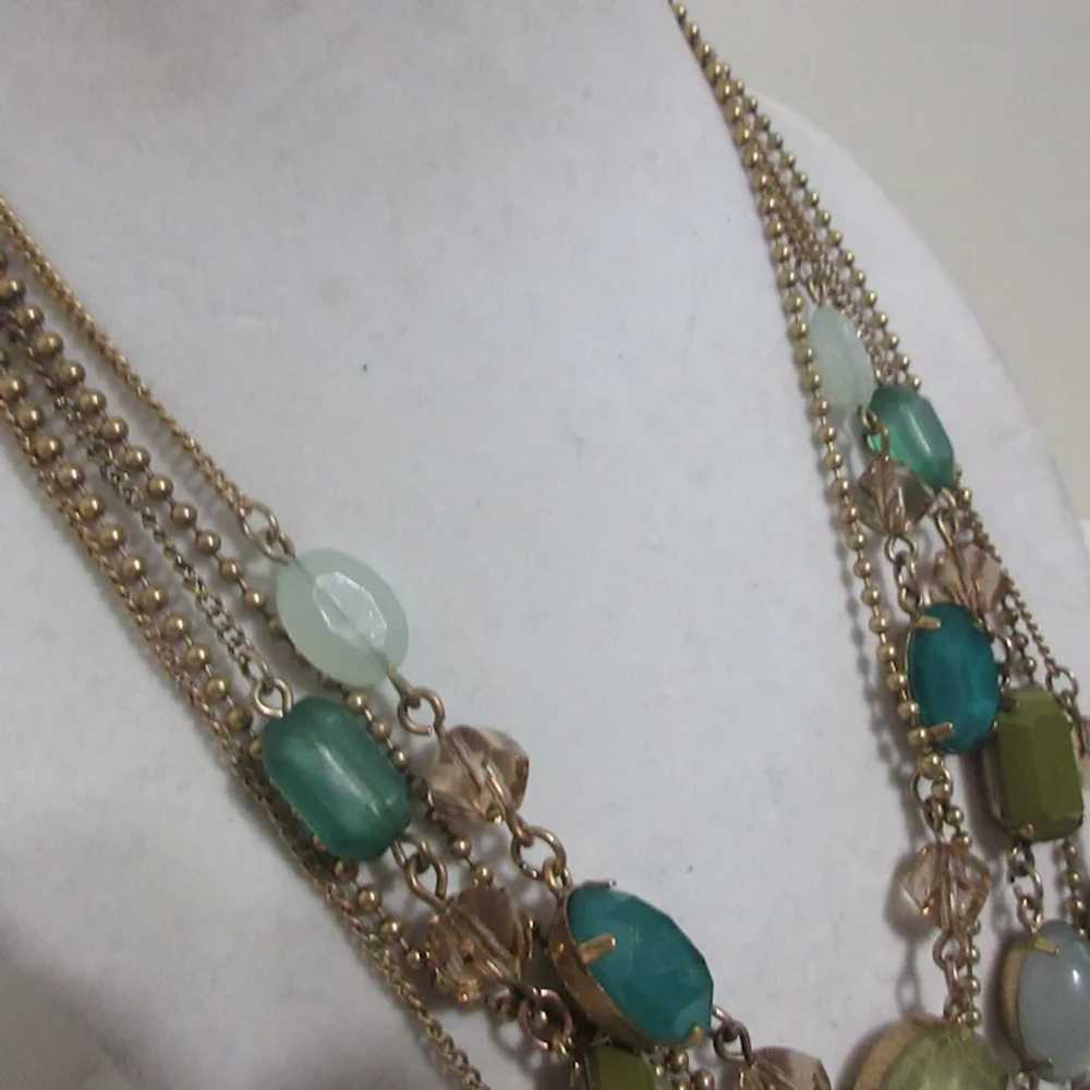 5 Strand Multiple Design Green and Gold Tone Chai… - image 2