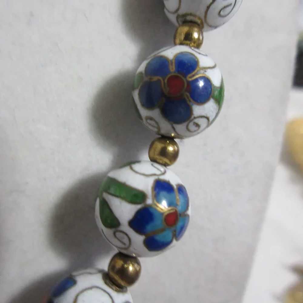 Cloisonne Bead Necklace with Matching Clip On Ear… - image 10