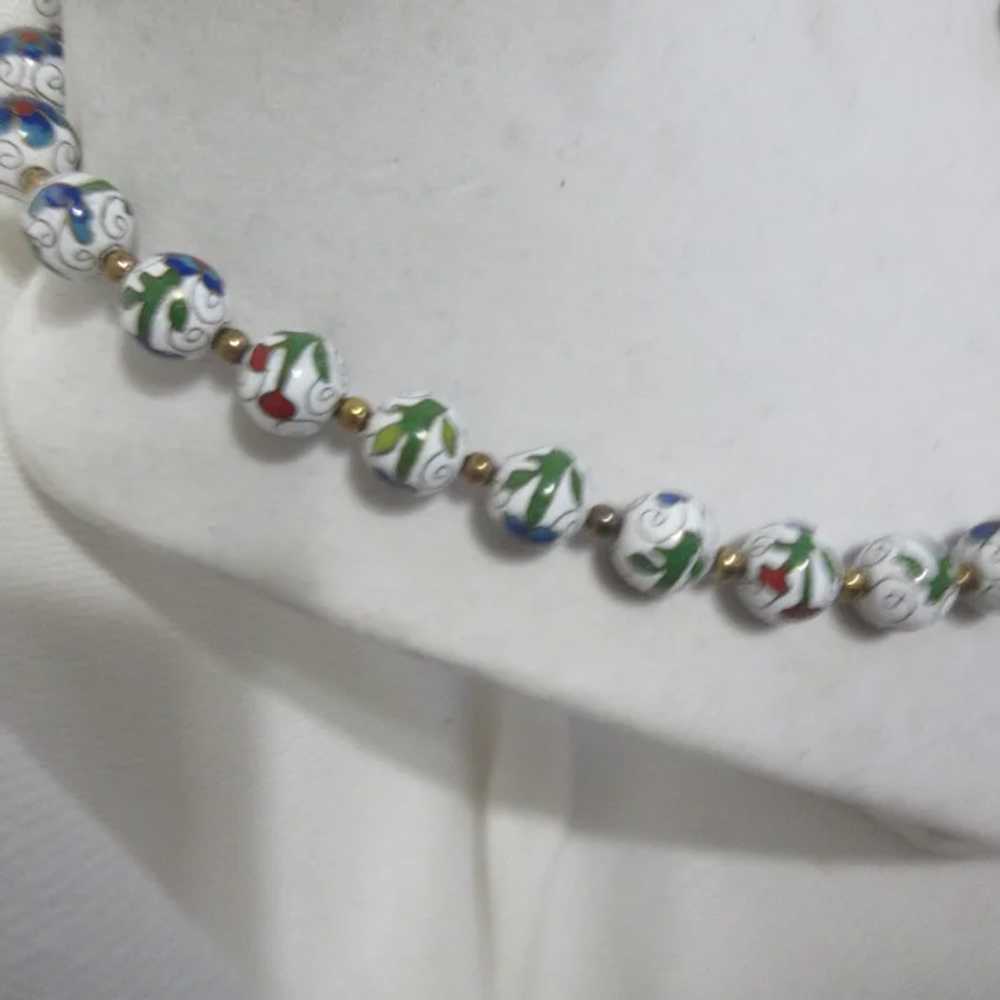 Cloisonne Bead Necklace with Matching Clip On Ear… - image 11