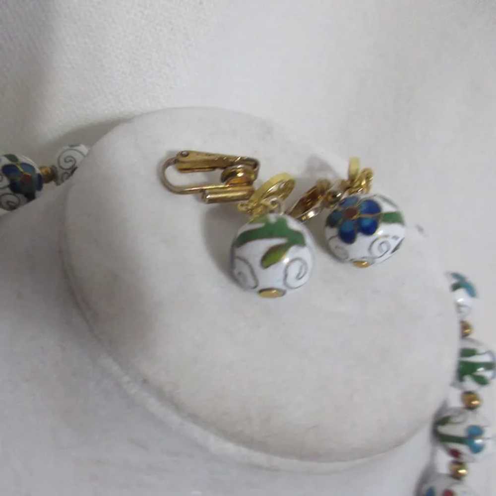 Cloisonne Bead Necklace with Matching Clip On Ear… - image 2