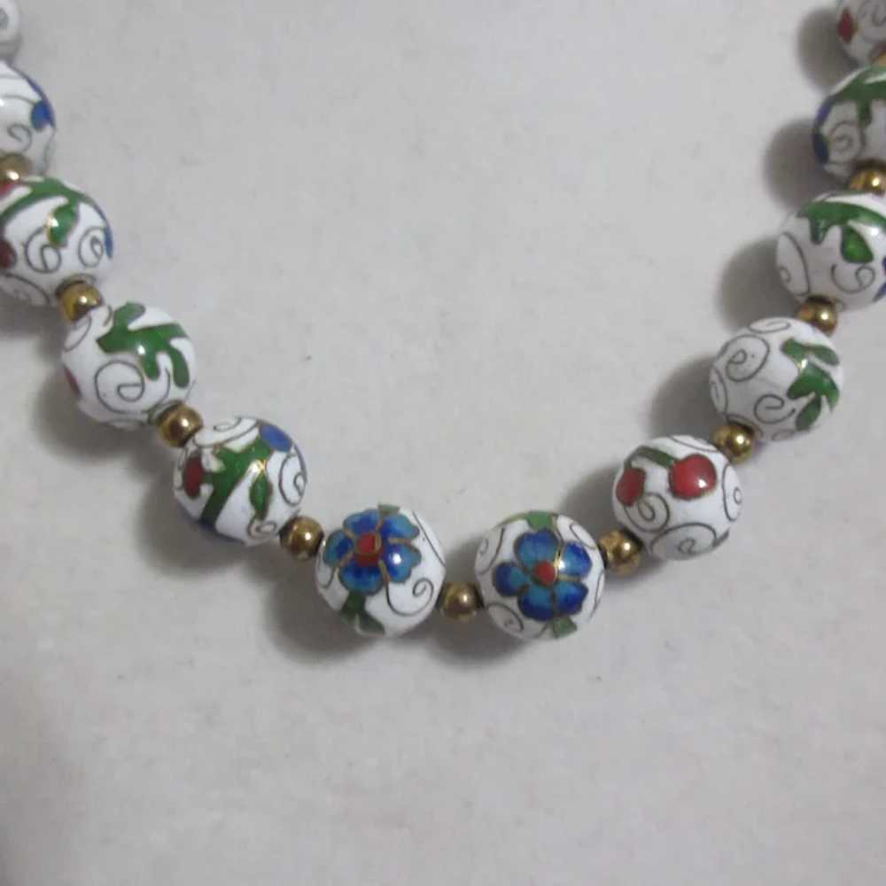 Cloisonne Bead Necklace with Matching Clip On Ear… - image 6