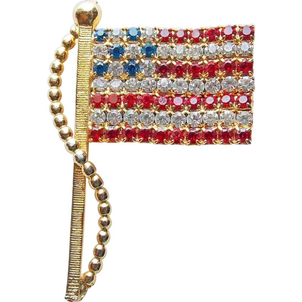 Awesome American Flag Rhinestone Vintage Brooch -… - image 1