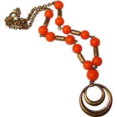Fabulous ART DECO Era Orange Glass Necklace