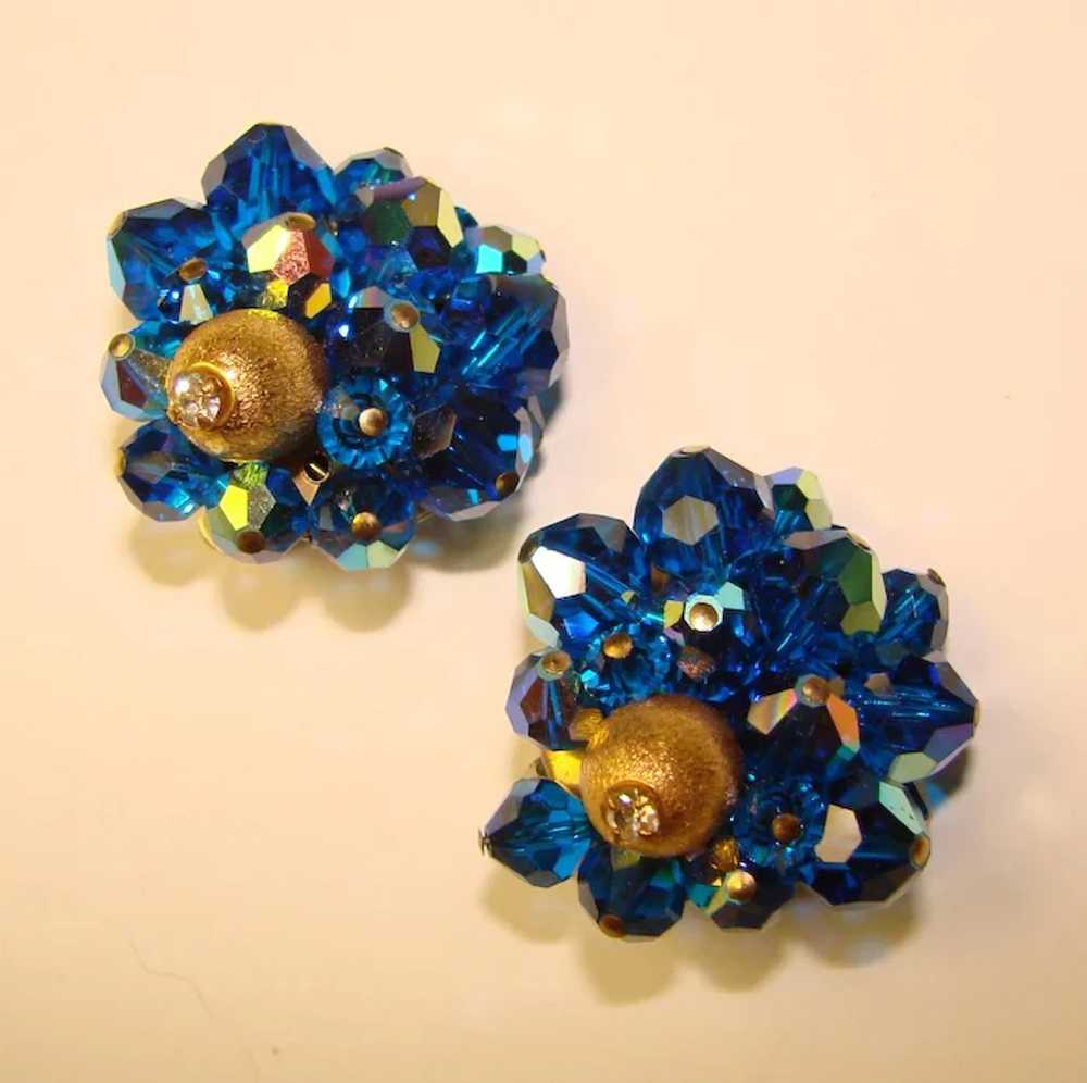 Fabulous CAPRI BLUE Aurora Crystal Vintage Clip E… - image 2