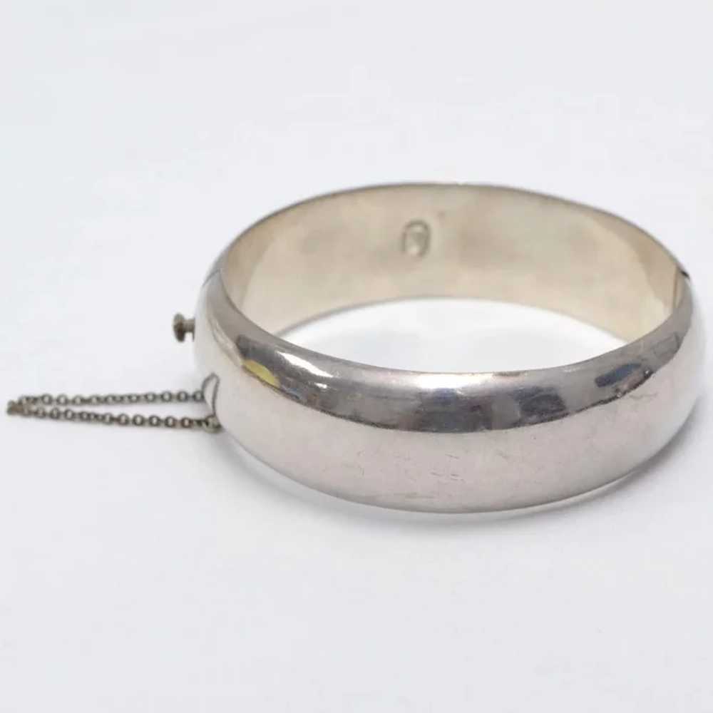 Signed Mexican Sterling Silver Wide Hinged Bangle… - image 3