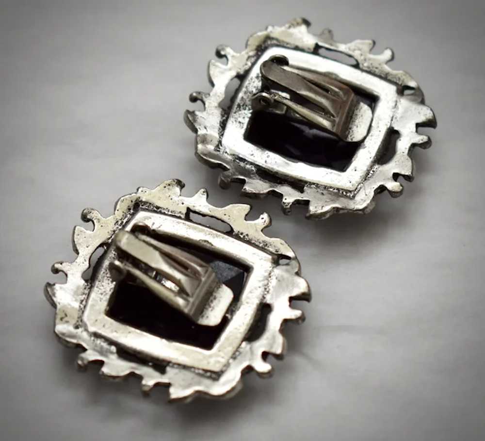 c1950s Chunky Iridescent Hematite Art Glass Earri… - image 12