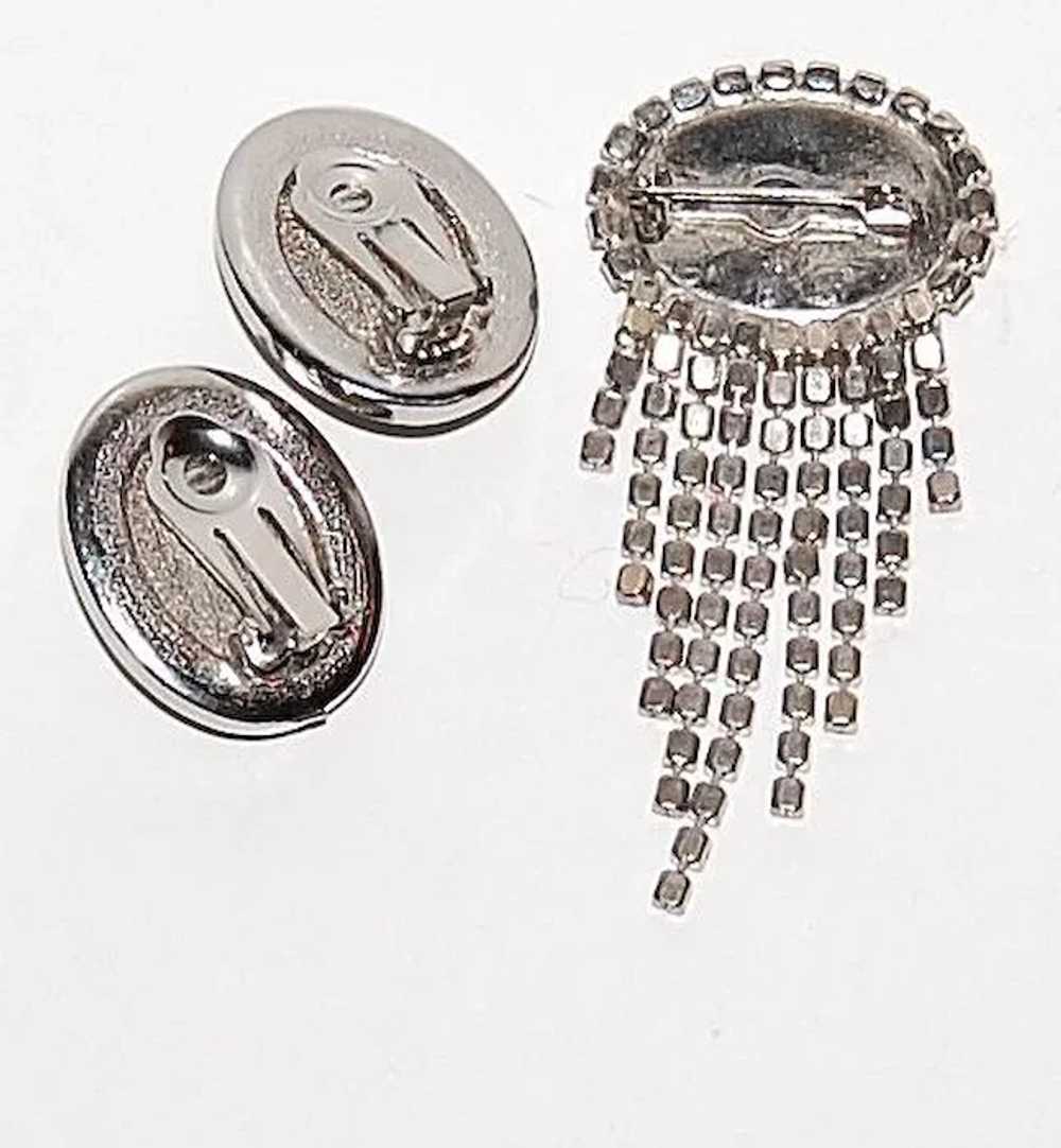 1950/60s Faux Onyx & Rhinestone Earrings/Pin Set - image 2