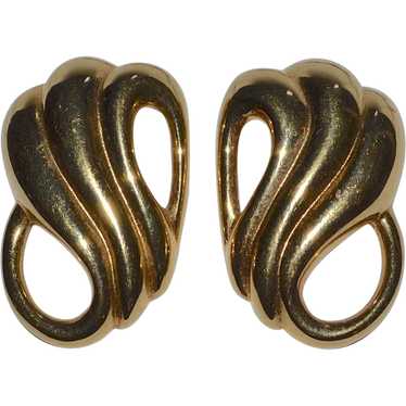 Monet ~ Large Polished Goldtone Swirled Clip Earri