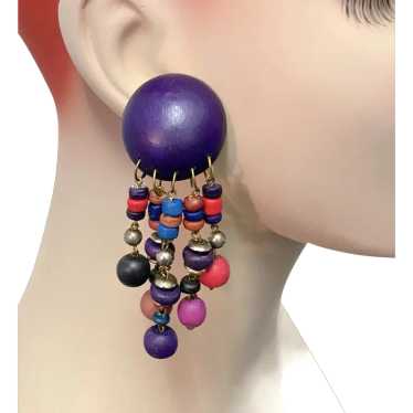 Purple Earrings, Beaded, Gold, Vintage Earrings, … - image 1