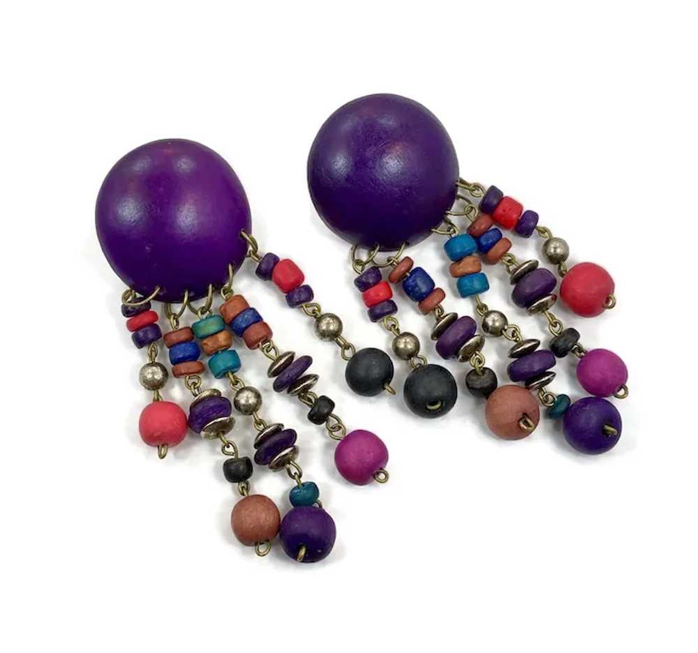 Purple Earrings, Beaded, Gold, Vintage Earrings, … - image 2