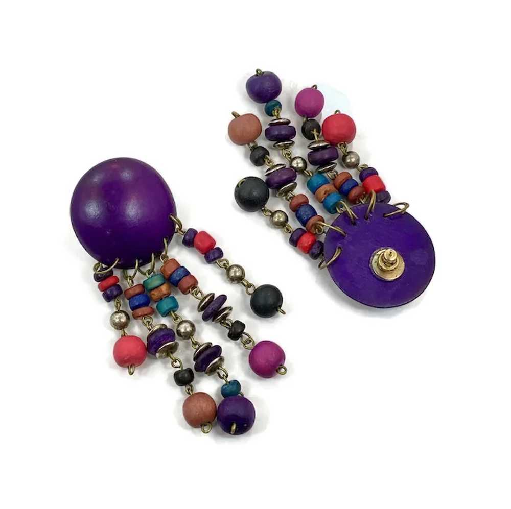 Purple Earrings, Beaded, Gold, Vintage Earrings, … - image 3