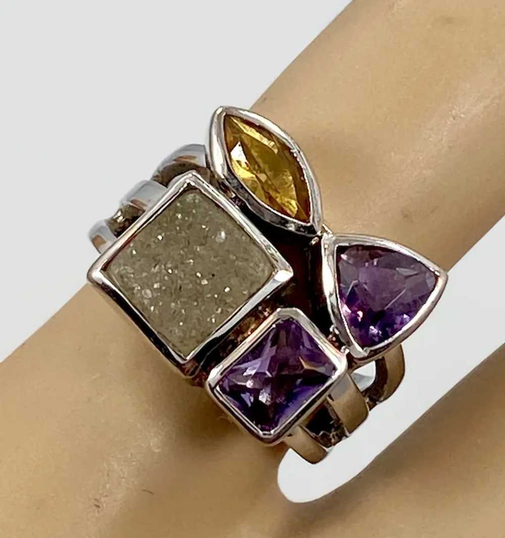 Druzy Ring, Sterling Silver, Multi Stone, Amethys… - image 2