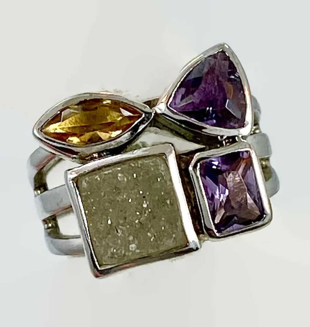 Druzy Ring, Sterling Silver, Multi Stone, Amethys… - image 3