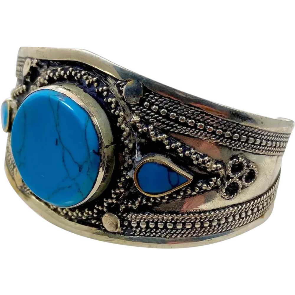 Boho Bracelet, Kuchi Cuff, Afghan, Turquoise, Vin… - image 1