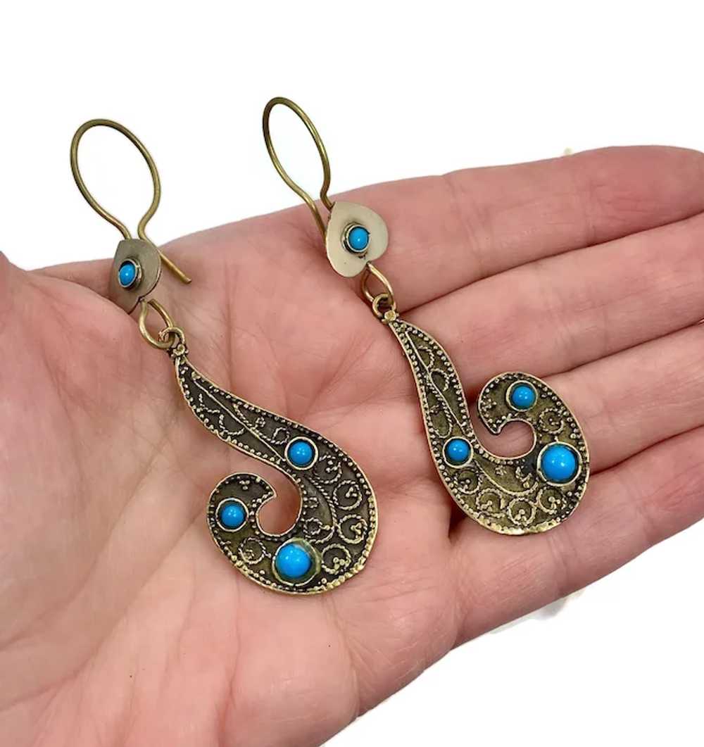 Afghan Earrings, Turquoise, Glass, Middle Eastern… - image 2