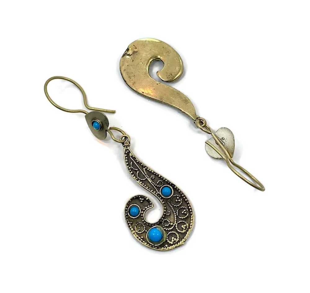 Afghan Earrings, Turquoise, Glass, Middle Eastern… - image 3