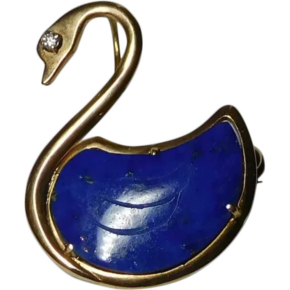 14k Lapis Lazuli Swan Pendant Brooch/Pin - image 1