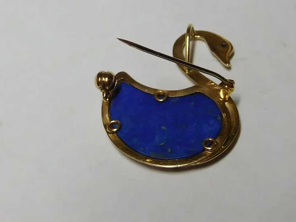 14k Lapis Lazuli Swan Pendant Brooch/Pin - image 2