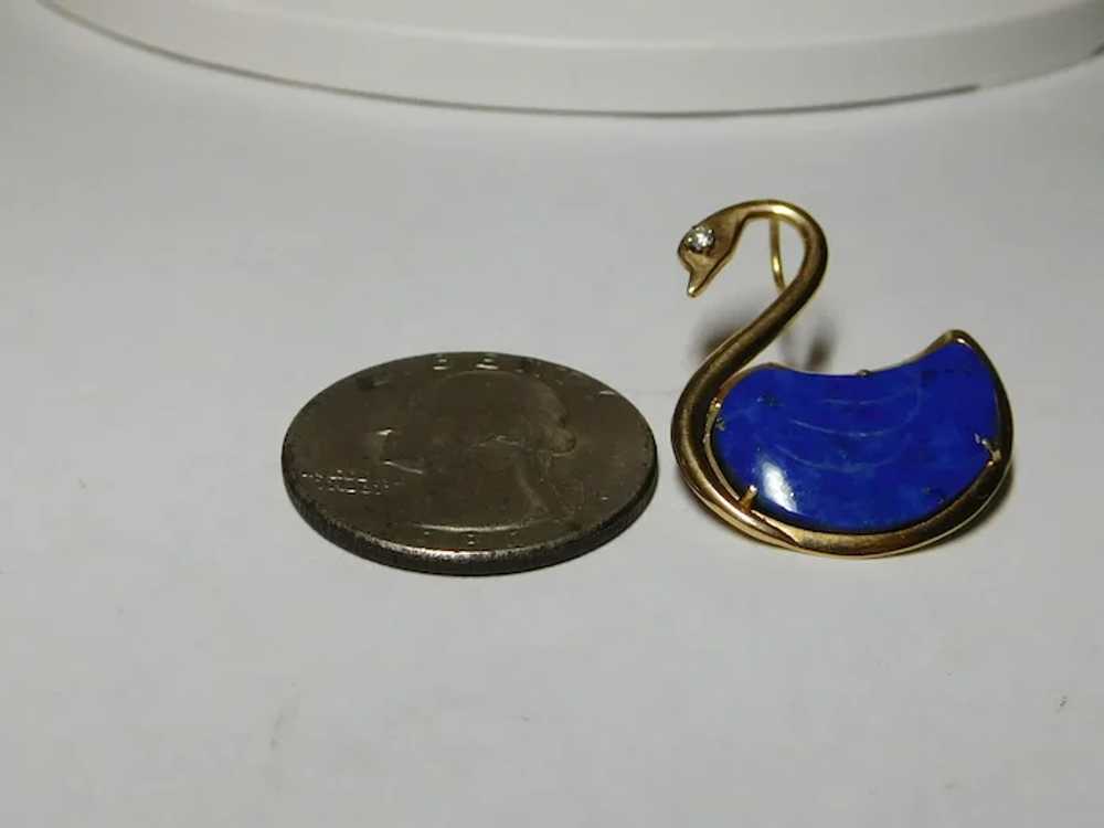 14k Lapis Lazuli Swan Pendant Brooch/Pin - image 4
