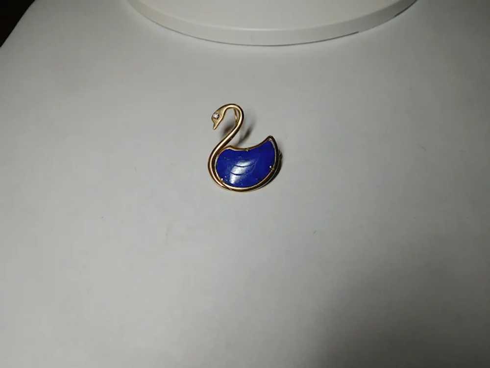 14k Lapis Lazuli Swan Pendant Brooch/Pin - image 5