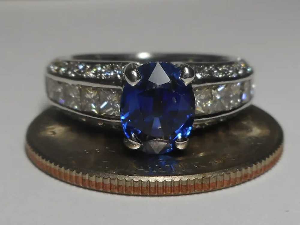 Natural Sapphire Diamond Ring Size 5 1/2 18k - image 12