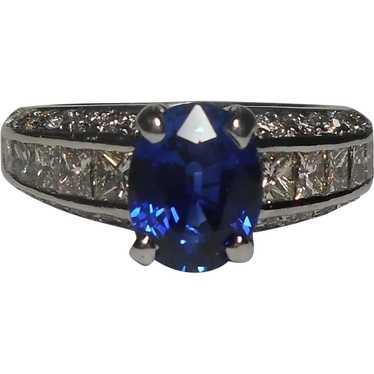 Natural Sapphire Diamond Ring Size 5 1/2 18k - image 1