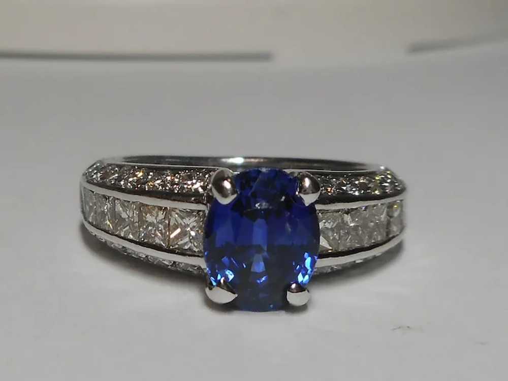 Natural Sapphire Diamond Ring Size 5 1/2 18k - image 3