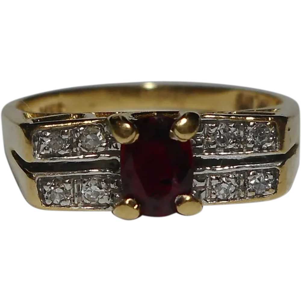 Natural Ruby Gemstone Diamond Ring Size 4 3/4 14k - image 1