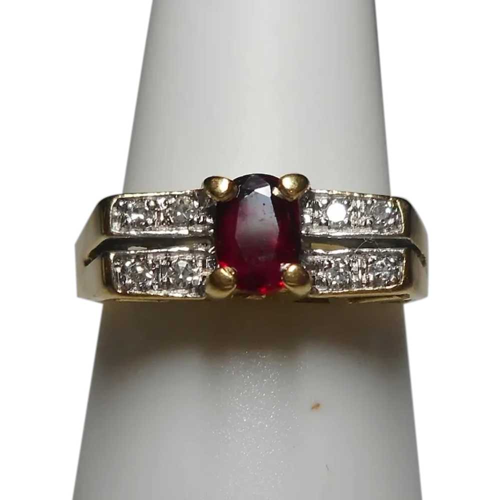 Natural Ruby Gemstone Diamond Ring Size 4 3/4 14k - image 2