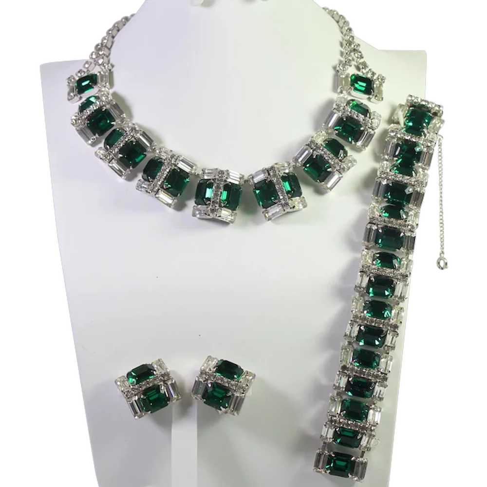 Vintage WIESNER Emerald Green Art Deco Rhinestone… - image 1
